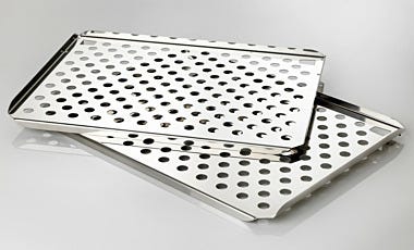 Stainless steel perforated shelf, 17.28 x 21.69 in