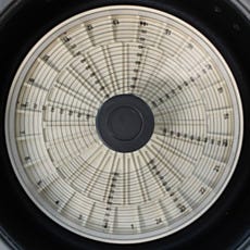 Close-up of 24-place capillary rotor with built-in reading disc lid, showing the circular graduated measurement disc