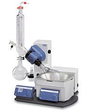 RV 10 Basic Rotary Evaporators by IKA shown with glassware