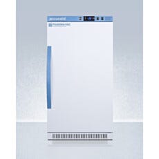 View of a closed ADA-height single solid vaccine freezer, Accucold