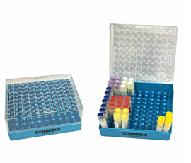 Polycarbonate cryogenic box with hinged lid by MTC Bio
