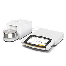 Sartorius Cubis II Micro Balance shown with stainless steel draft shield and MCA control unit