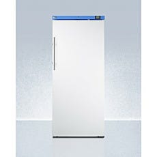 view of a closed upright manual defrost freezer