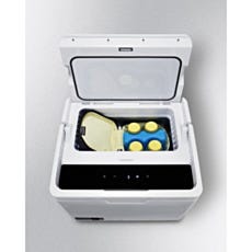 MomCube portable single solid vaccine freezer/refrigerator with open lid, Accucold