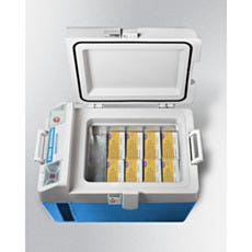 Portable single solid vaccine freezer with open lid, Accucold