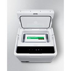 Portable single solid vaccine freezer/refrigerator with open lid, Accucold