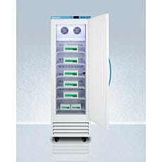 open upright freezer with boxes inside