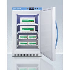 open ADA height freezer with boxes inside