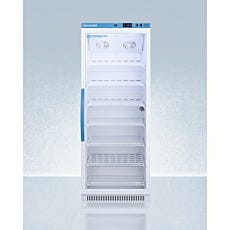 upright refrigerator with closed glass panel door