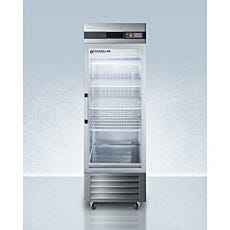 upright refrigerator with closed glass panel door