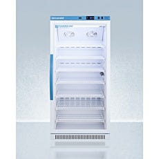 upright refrigerator with closed glass panel door