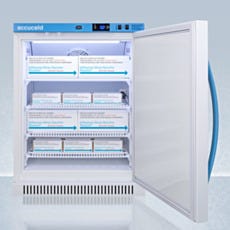ADA height refrigerator with closed glass panel door