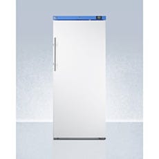 A closed upright single solid vaccine freezer, Accucold