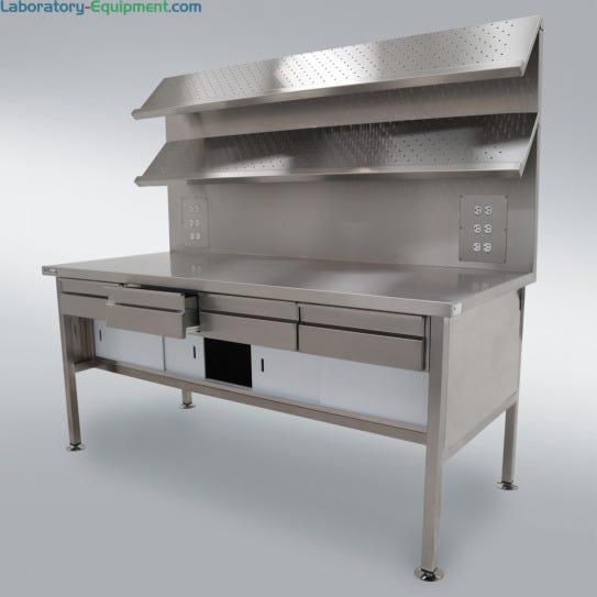 Work Station; 304 Stainless Steel, Solid Top, w/ Outlets, Shelf and