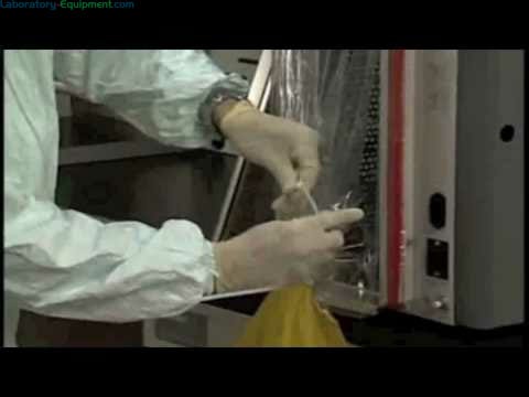 Video by Labconco displaying exhaust venting and filtering options for their balance enclosures, with proper usage technique