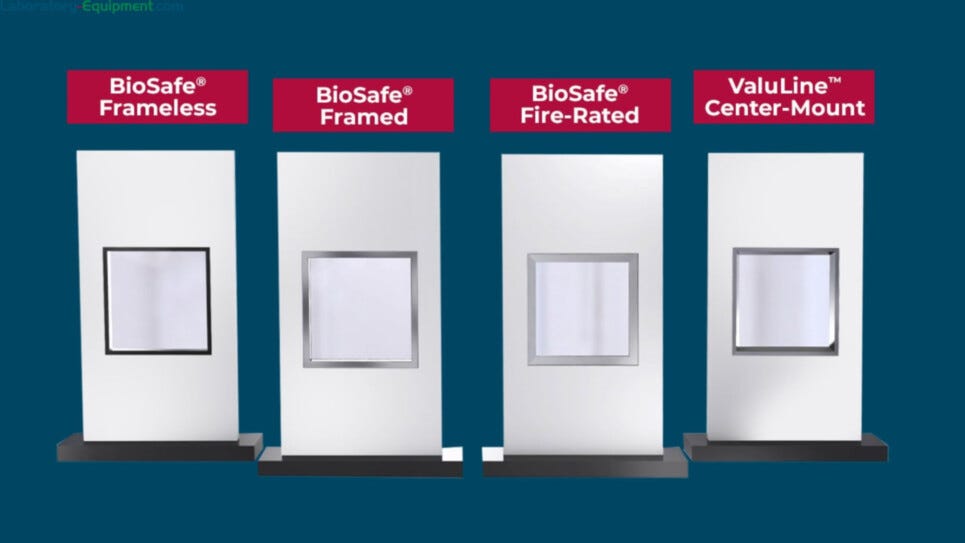 BioSafe cleanroom window video showing frameless, stainless steel framed, and fire-rated options
