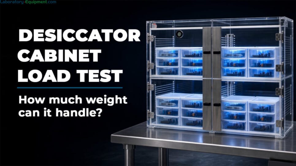 Plastic desiccator cabinet load test with incremental weight added to show construction strength