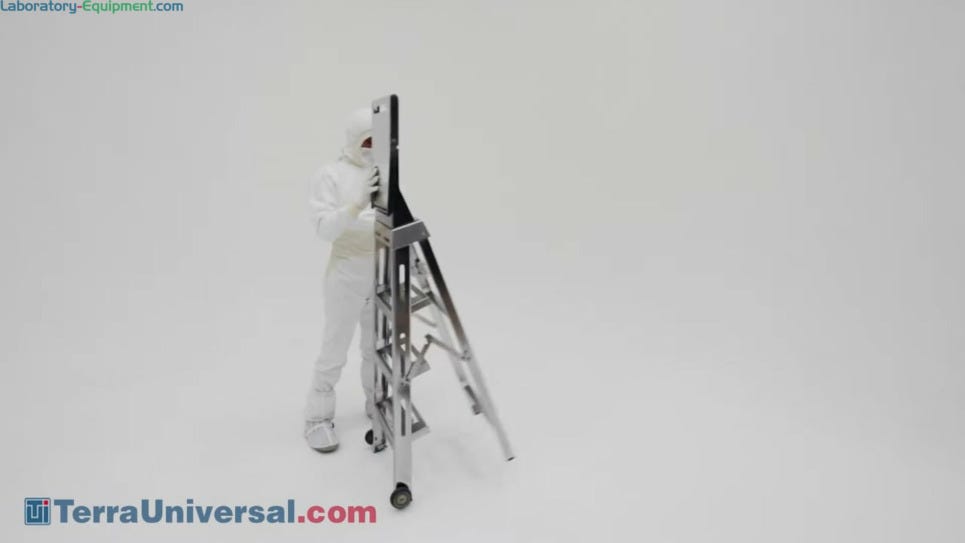 video demonstration of folding extension on Terra's cleanroom step ladder