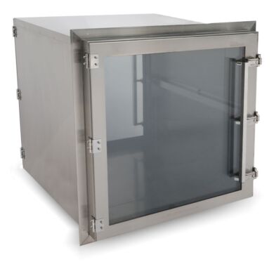 Stainless steel pass-through chamber includes interlocked doors made of static-dissipative PVC for full chamber visibility | 1991-74D displayed