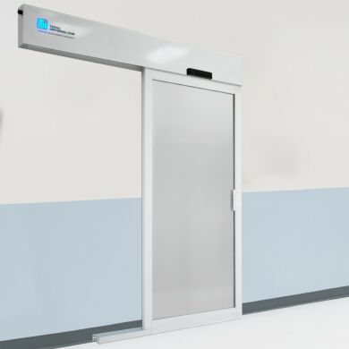 Right sliding, powder coated aluminum door that provides a hands-free entrance into the other room  |  6602-69-PC displayed