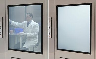 Switch-Glass Frameless Window mounted in Stainless Steel BioSafe Cleanroom | 6603-54 displayed