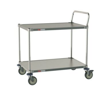 CRLS432NFS Metro all stainless steel 2-shelf Grade A Pharma Cart for use in cleanrooms and labs withstand repeated cleaning and sterilization; 24 x 36 x 39