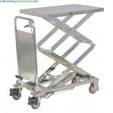 Corrosion-resistant manual mobile scissor-lift tables are made with stainless steel   |  1735-04 displayed