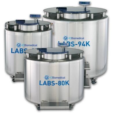 Available in four capacity sizes, models feature a single pivot turntable, a stainless steel table top for efficient LN2 storage in vapor or liquid phase | 6900-PP-03 displayed