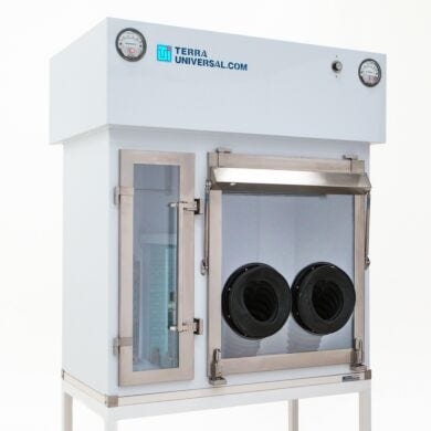 BioSafe® Compounding Aseptic Isolator meets USP-797 requirements; shown with optional neoprene gloves and stand.  |  2900-58B displayed