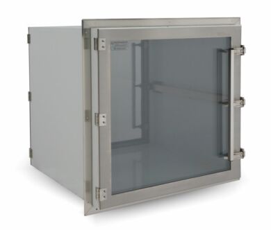 Polypropylene pass-through chamber with non-dissipative PVC viewing windows. | 1991-80D displayed