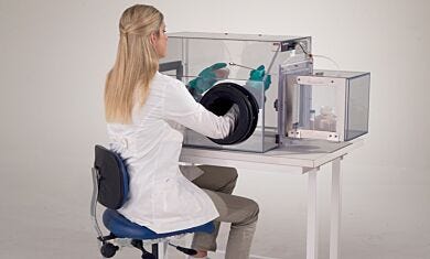 Smart® ESD-safe inert glove box; static-dissipative PVC; maintains an inert low-humidity environment to protect microelectronics; optional inert gas air lock | 3305-31A displayed