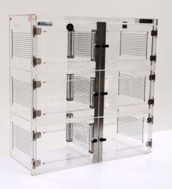 ValuLine® acrylic desiccator cabinet, 6 chambers with adjustable shelving | 3949-35C displayed