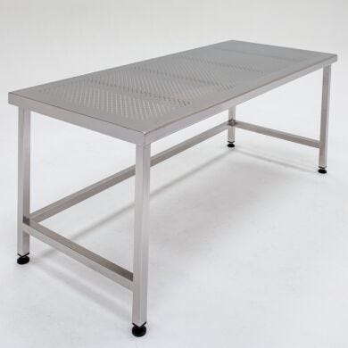 Cleanroom-compliant, ISO 4, table with perforated top to optimize airflow and minimize dust accumulation  |  9604-57 displayed