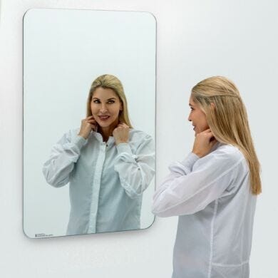 BioSafe® cleanroom mirrors eliminate sharp edges to simplify cleaning. Industrial-grade, copper-free glass insures optimal cleanliness and corrosion protection  |  5253-03 displayed