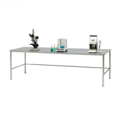 BioSafe® stainless steel workstation with round tube legs and 5mm solid top worksurface  |  9605-68 displayed