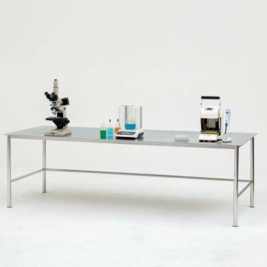 BioSafe® stainless steel workstation with round tube legs and 5mm solid top worksurface  |  9605-70 displayed