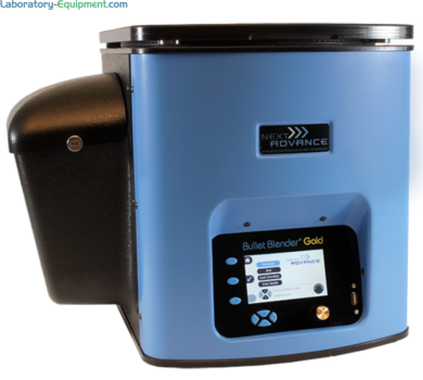 #BB50-AU Bullet Blender 50 Gold Homogenizer by Next Advance with an 8-sample capacity in 50ml TPP tubes, 4°C cooling, color graphics display and starter kit  |  2600-08 displayed