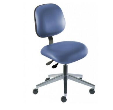 Blue Elite EEW-L-RC ISO 8 Cleanroom Chair by Biofit with an aluminum base, powdercoat finish; desk height #EEW-L-RC-T-XF-XA-ISO8-06-P28542  |  2809-22 displayed