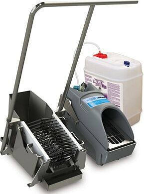 Compact, foot-operated system with boot scrubber and stability handle | 5608-00-BS displayed