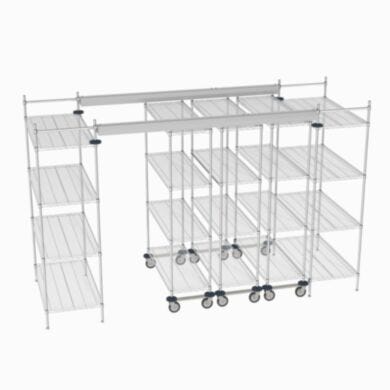 Make the most of every inch in your space with Metro's Top-Track™ overhead track shelving, purpose-built for maximum storage utilization  |  1542-24 displayed