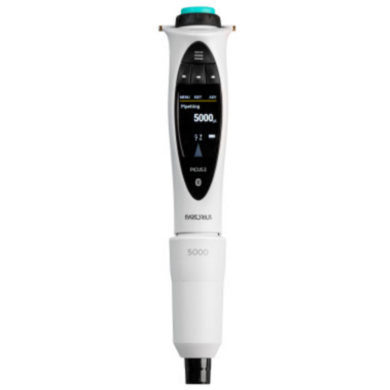 Single-channel LH-747101 Picus 2 Electronic Pipette by Sartorius with a 100-5,000 μl volume range, an adjustment wheel, safety features and connectivity