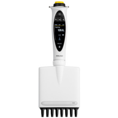8-channel LH-747341 Picus 2 Electronic Pipette by Sartorius with a 5-120 µL volume range, an adjustment wheel, safety features and connectivity