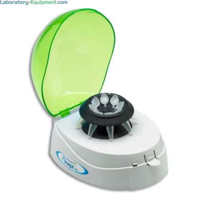 myFuge Mini lab centrifuge from Benchmark Scientific with transparent green lid  |  2812-06 displayed