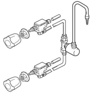 Illustration of the mixed cold/hot water service fixture kit with gooseneck faucet for fume hoods | 3644-93 displayed