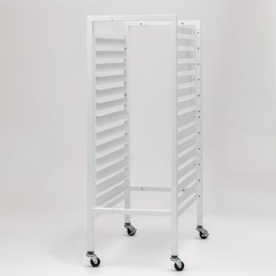Powder-coated steel mobile storage rack with width adjustability from 21.6