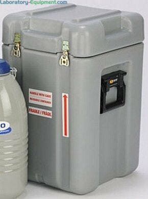 Cryogenic shippers with locking lids.  |  6900-29 displayed