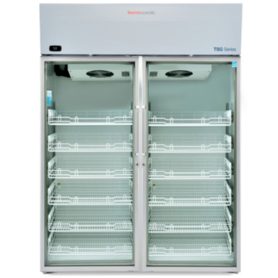 NSF 456 TSG2305PA Pharmacy 2 Glass Doors Refrigerator by Thermo Scientific for vaccine storage with a 2–8°C temperature range, a 5°C setpoint, and 12 baskets  |  1621-63 displayed