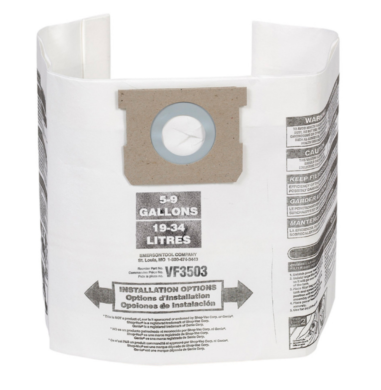 Set of 2 replacement dust bags for the 6 gallon WD6425 vacuum for Terra's ruggedized shoe cleaner.  |  7575-24 displayed