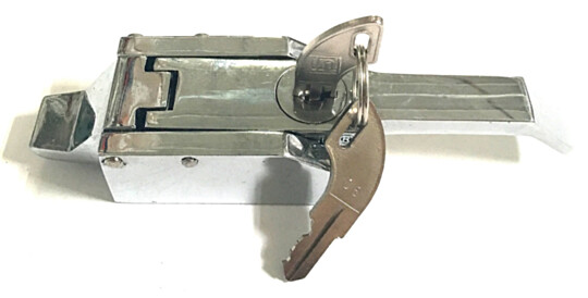 Small (4") locking latch, catcher included. Grid shows one-inch squares.  |  1603-80 displayed
