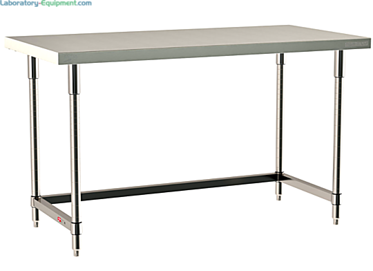 All 304 Stainless Steel TableWorx Work Tables with 3-Sided Frame by Metro for lab, electronics, pharma and general science applications; size and mobile options  |  1544-PP-01 displayed